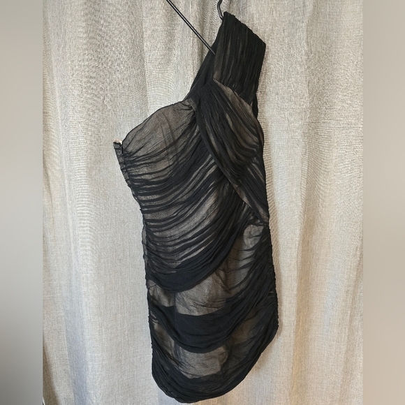 Kirrily Johnston 100% Silk One Shoulder Ruched Black Mini Dress Size 10 - Picture 1 of 4